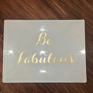 Light blue and gold glass beauty tray